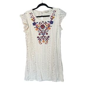 Eyeshadow Dress Women XL Cream Crochet Lace Embroidered Floral Dress